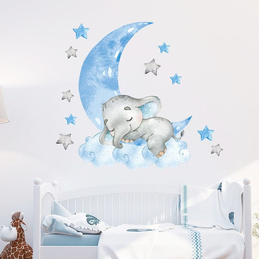 BabyElephant™ autocollants muraux en forme d'éléphant et de lune pour chambre de bébé - hellomamabebe