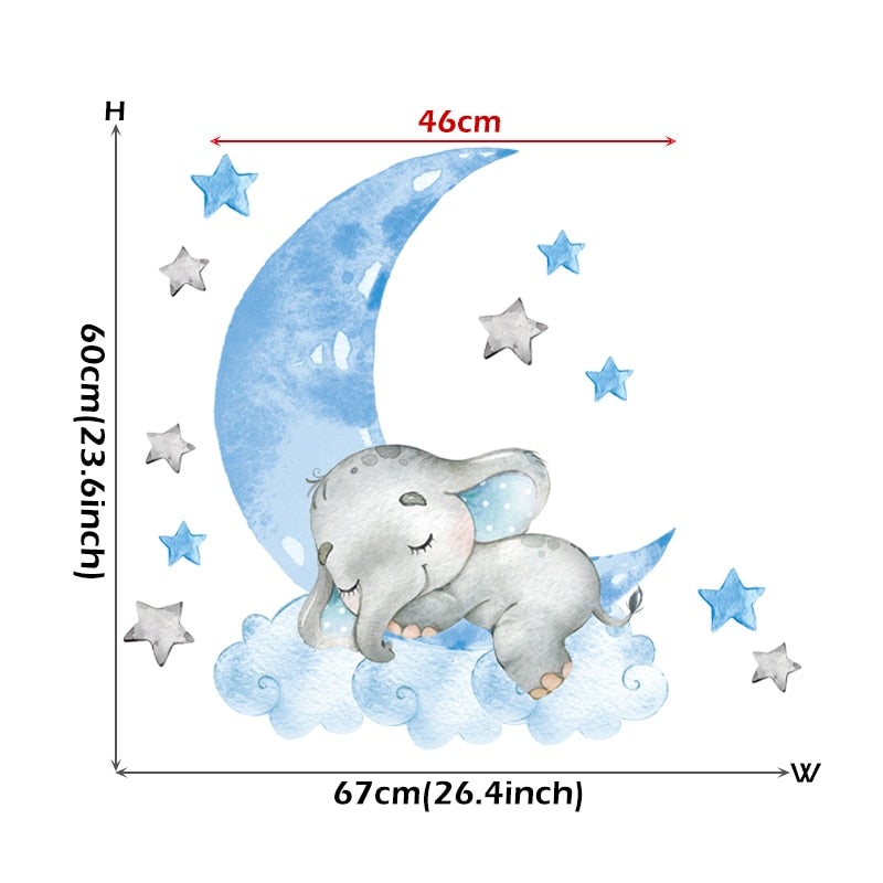 BabyElephant™ autocollants muraux en forme d'éléphant et de lune pour chambre de bébé - hellomamabebe